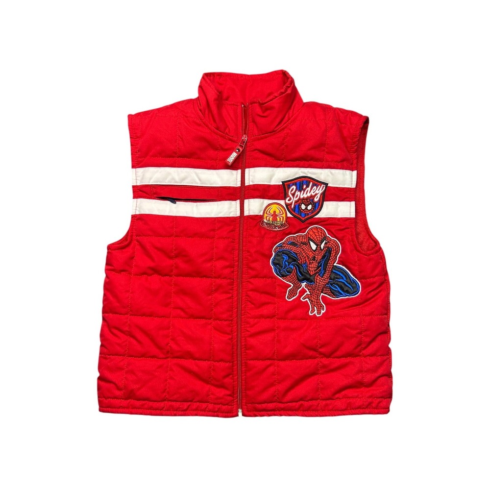 Vintage 2005 Marvel Spider-Man Red Quilted Puffer Vest Kids Size 6 Spidey Patch